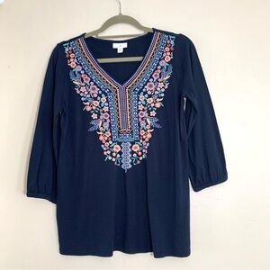 J. Jill Modal Desert Botanical Embroidered Tunic Top Women’s Sz XS Boho